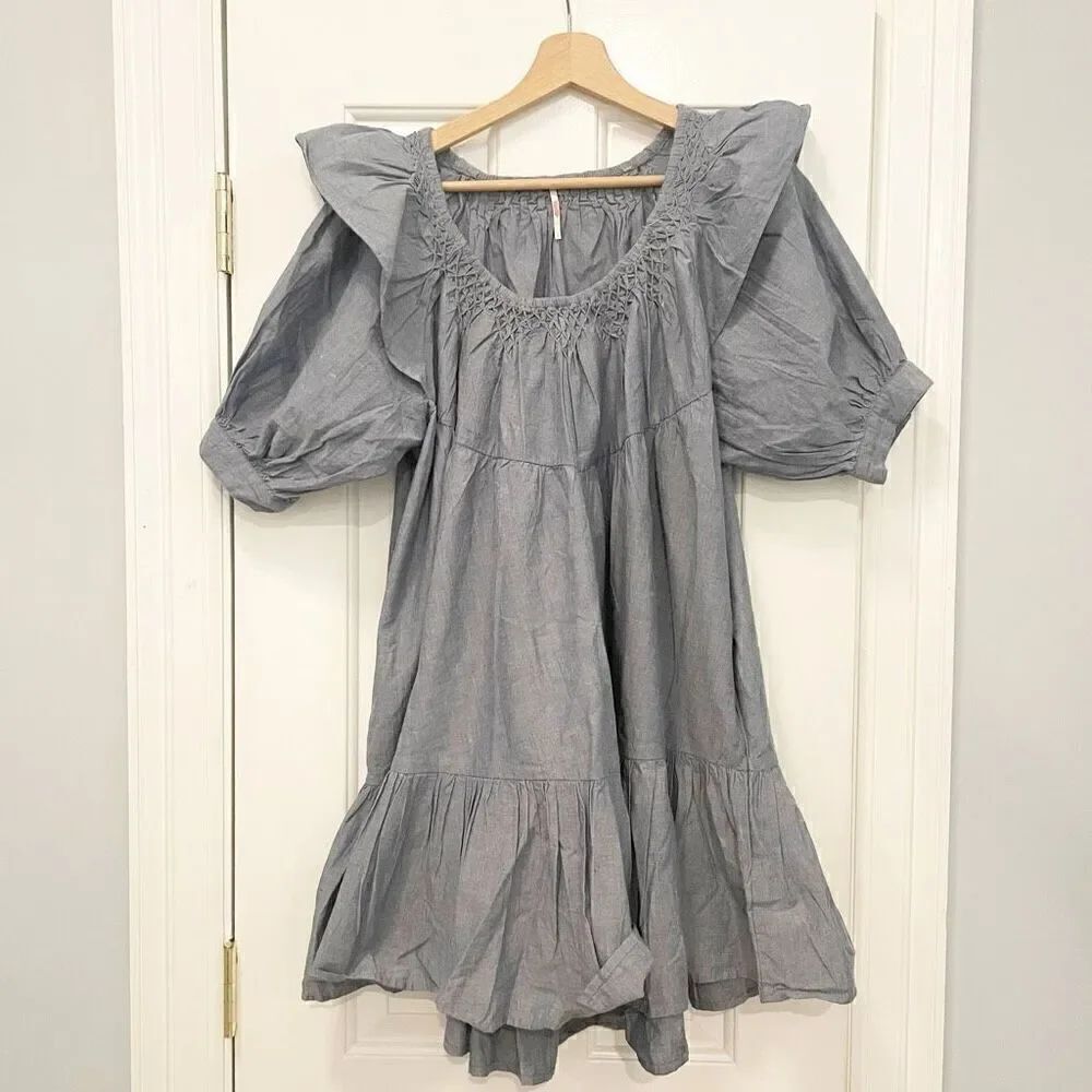 Free People Amelie Mini Denim Chambray Dress Size Small Cowgirl Western Boho - Picture 3 of 8